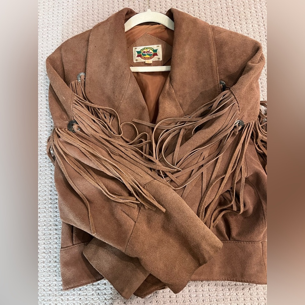 Vintage 80s Brown Genuine Leather suede Jacket Fringe Cowgirl Southwestern - Picture 7 of 17